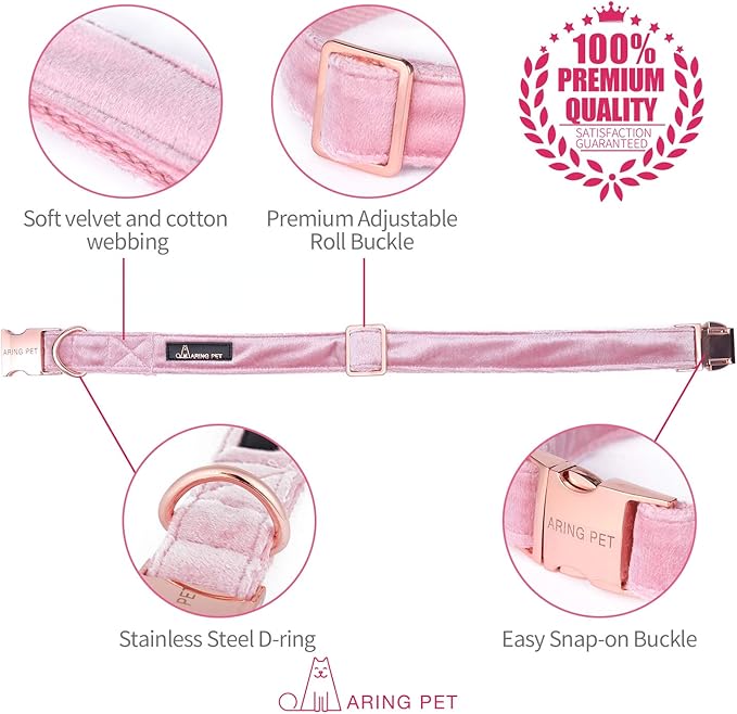 ARING PET Dog Collar and Leash, Velvet Dog Collar and Leash Set, Soft & Comfy, Adjustable Collars for Dogs Medium