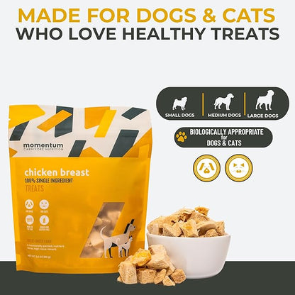 Momentum Carnivore Nutrition Freeze-Dried Chicken Breast Dog Treats & Cat Treats – Single-Ingredient, High-Protein, Grain-Free, Lean & Easily Digestible – Made in USA – 3 oz Bag