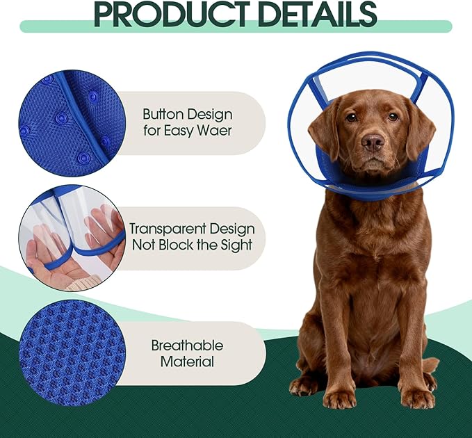 Kuoser Medium Dog Cone Collar After Surgery, Soft Cone for Dogs to Stop Licking, Breathable Pet Recovery Collar Comfy Elizabethan Collars, Adjustable Protective Dog Cones for Medium Dogs, Blue M