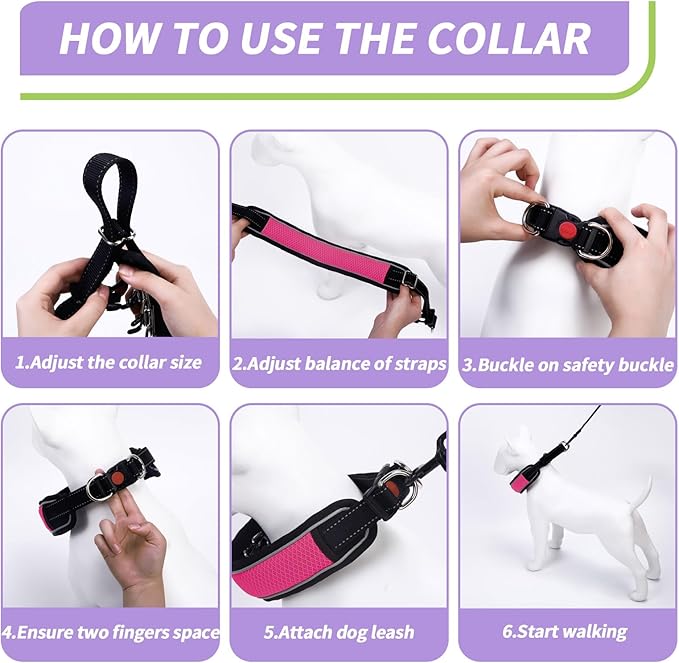Martingale No Pull Dog Collar for Large Medium Dogs Training Walking, Heavy Duty Nylon Reflective Adjustable Anti Pull Slip Collar with Buckle L Hot Pink