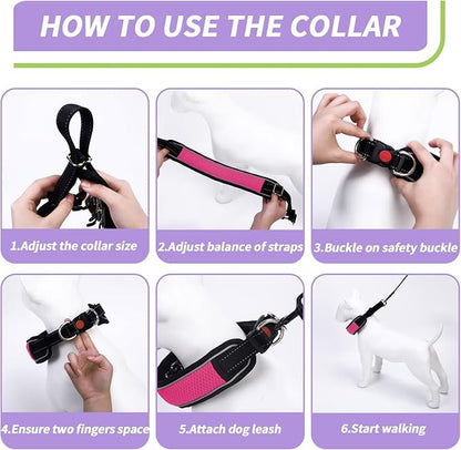 Martingale No Pull Dog Collar for Large Medium Dogs Training Walking, Heavy Duty Nylon Reflective Adjustable Anti Pull Slip Collar with Buckle S Hot Pink