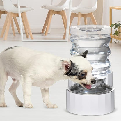 RIZZARI Dog Water Bowl Dispenser: 5L Large Stainless Steel Gravity Feeder - Leak-Proof - Detachable Bowl & Filter Instruction - Easy to Use for Busy Multi-Pet Owners with Small Puppies & Kittens