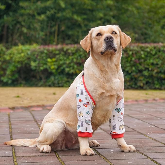 HDKUW Dog Elbow Protector for Calluses, Recovery Suit for Front Legs, Cone Collar Alternative to Stop Licking Wounds, Cover Sleeve for Small Medium Large Dogs - Red Car 3XL