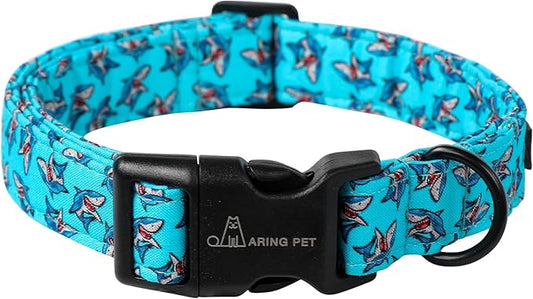ARING PET Summer Dog Collar, Cute Blue Shark Pet Collars with Quick Release Buckle for Puppy Small Medium Large Boy Girl Dogs-L