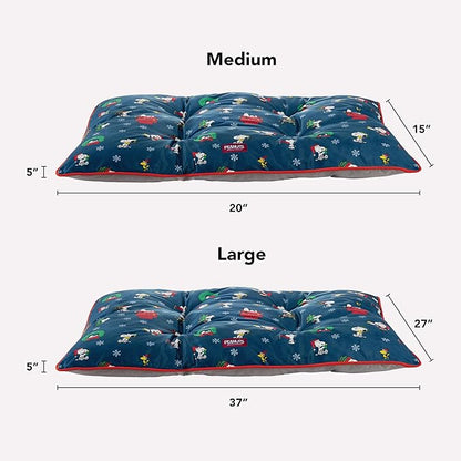 Berkshire Peanuts® Square Dog Bed, Suedemink Fleece Pet Mat with Waterproof & Non-Slip Bottom, Soft Plush Dog Mat for Crate, Couch, or Floor, Machine Washable(Snoopy Best Christmas Icons, Large)