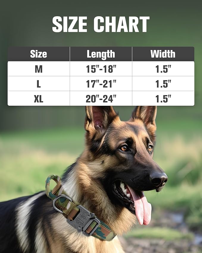 Joytale Tactical Dog Collar with Handle and Metal Buckle, Heavy Duty Padded Military Collar with 2 Patches for Training, Adjustable for XLarge Dogs, Camouflage, XL