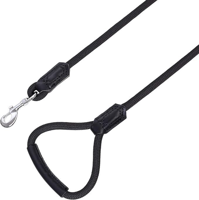 Mile High Life | Premium Leather Dog Leash | Strong Rope Leash | Leather Handle | Zinc Alloy Strong Clasp | Small Medium Large Dogs | 4/5/6 Feet(Black, 48 Inch (Pack of 1))