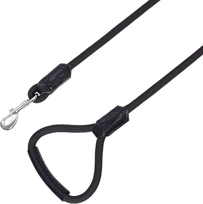 Mile High Life | Premium Leather Dog Leash | Strong Rope Leash | Leather Handle | Zinc Alloy Strong Clasp | Small Medium Large Dogs | 4/5/6 Feet(Black, 72 Inch (Pack of 1))