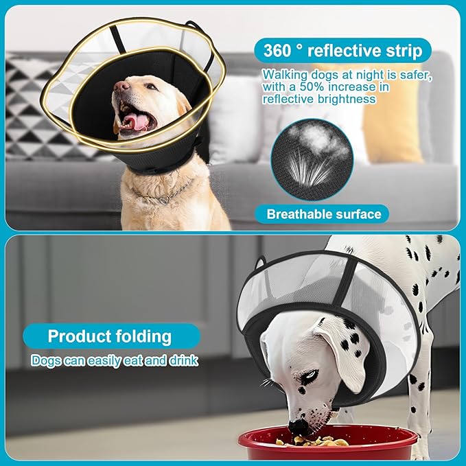 Soft Elizabethan Dog Cone Collar for Large, Medium & Small Dogs - Adjustable Recovery Collar for Post-Surgery, Wound Protection & Licking Prevention - Lightweight Pet Cone Alternative（Black,S）