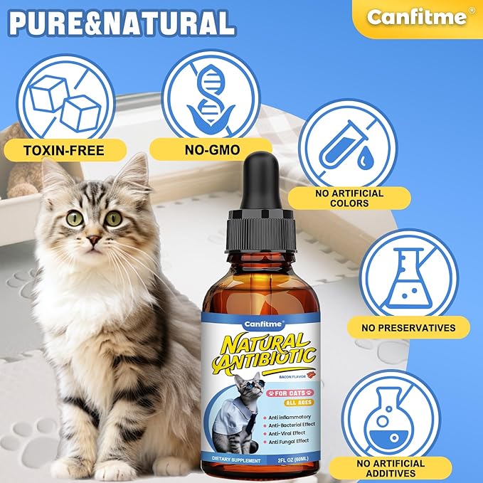 Antibitics for Cats, Cat Antibitics for Infection, Natural Antibitic Pet Supplements, Supports Allergy Itch,Cough Relief,Immune Support -Proper for All Ages & Breeds-Bacon Flavor