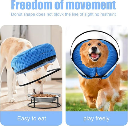 2-in-1 Soft Inflatable Dog Cone Collar Alternative with Enhanced Anti-Licking Guard Shield, Dog Collar After Surgery, Adjustable Recovery Cones for Large Medium Small Dogs and Cats (Blue,M)