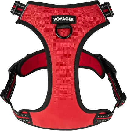 Voyager Dog Harness Dual Leash Attachment No-Pull Control Adjustable Soft but Strong Pet Harness for Medium and Large Dogs with 3M Reflective Technology, Red Lattice Nylon, M (Chest: 20-25")