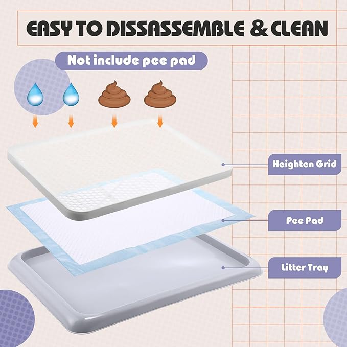 Mifoci 2 Pcs Dog Potty Tray Mesh Puppy Training Pad Holder Floor Protection Portable Pee Pad Pet Toilet Training Tray Litter Box Corner for Medium and Large Dogs (19.7 x 14.2 Inch,Gray)
