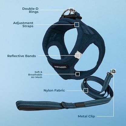 Best Pet Supplies Voyager Step-in Air All Weather Mesh Harness and Reflective Dog 5ft Leash Combo with Neoprene Handle, for Small, Medium and Large Breed Puppies - Set (Blue), X-Small