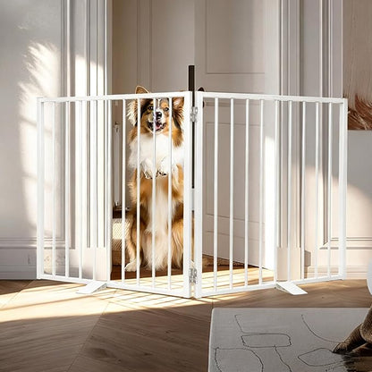 Snagle Paw Extra Wide Dog Gate,Free Standing Dog Fence with Door, Up to 52 Inch Wide Pet Gate with Support Feet for Stairs, Hallways, Doorways, Yard (White, 2 Panels)