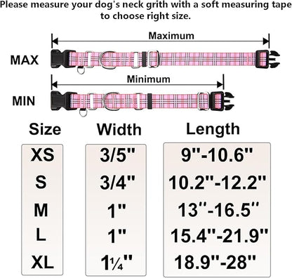 Martingale Collar with Quick Release Buckle Cute Girl Female Training Dog Collars (Pink Plaid, Large)