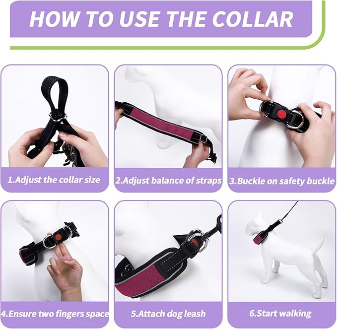 Martingale No Pull Dog Collar for Large Medium Dogs Training Walking, Heavy Duty Nylon Reflective Adjustable Anti Pull Slip Collar with Buckle S Wine Red