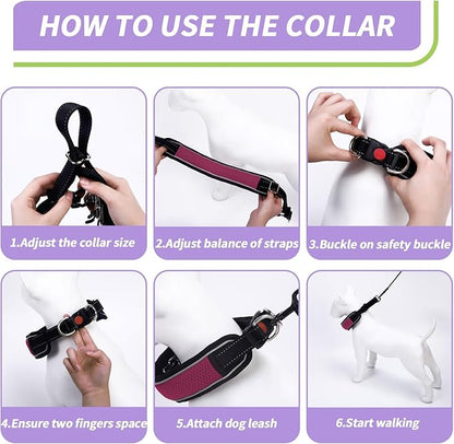 Martingale No Pull Dog Collar for Large Medium Dogs Training Walking, Heavy Duty Nylon Reflective Adjustable Anti Pull Slip Collar with Buckle S Wine Red