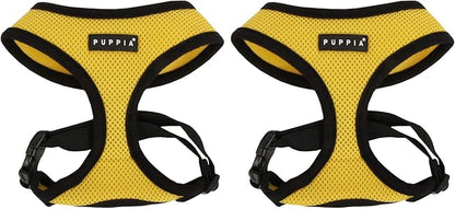 Puppia Soft Dog Harness No Choke Over-The-Head Triple Layered Breathable Mesh Adjustable Chest Belt and Quick-Release Buckle, Yellow, X-Small (Pack of 2)