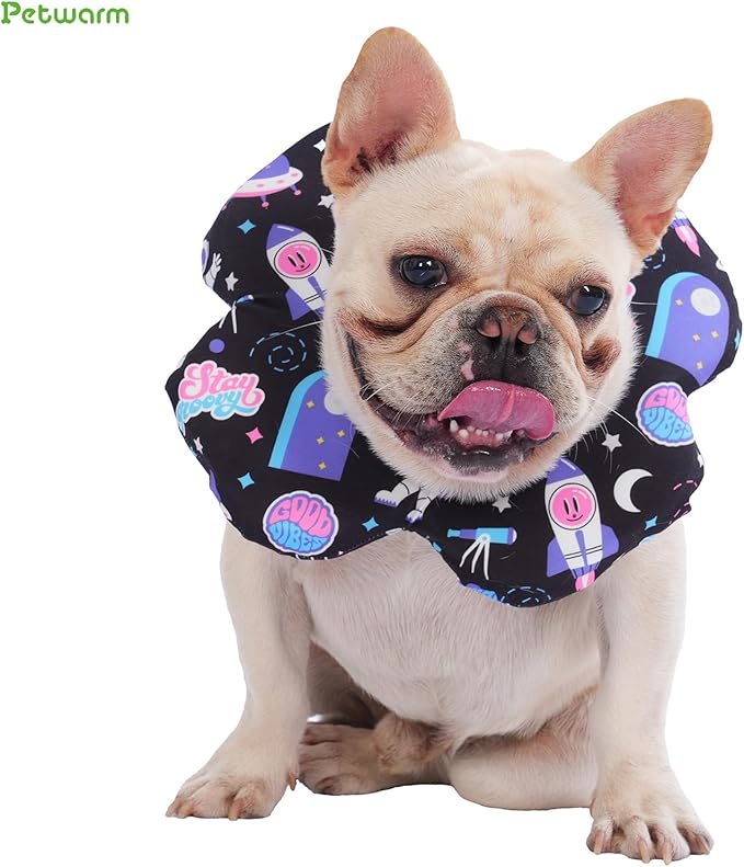 PetWarm Dog Recovery Collar, Recovery Collar for Dogs, Lightweight Soft Flower Design, Comfortable Neck Protector Helps Discourage Licking, Post-Visit Protective Collars, Cosmic Print, Purple, L