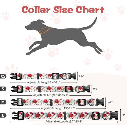 Kazazoo Dog Collar Cute and Soft Nylon Puppy Collar for Boy and Girl, Adjustable Dog Collars for Small Medium Dogs, Red Flowers-S