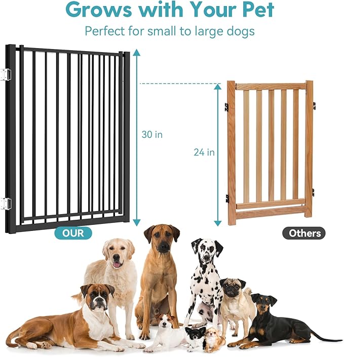 No Pawblems Free Standing Dog Gate, 30" Tall Foldable Dog Fence for Indoor, Up to 52 Inch Extra Wide Puppy Gate Extension for Stairs, Hallways, Doorways, Deck, Yard (Black, 2 Panels)