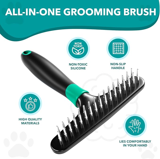 DOGI Deshedding Brush Comb - Undercoat Rake for Dogs, Cats, Short, Long Hair Coats - Double Row Stainless Steel Pins - Reduce Shedding by 90% (Green)