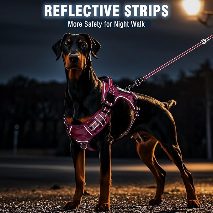 Tactical Service Dog Vest and Leash Set,Heavy Duty No Pull Dog Harness and 10 Patches with Dog Seat Belt for Large Dogs,Reflective Pet Harness for Training Walking Hiking Camo Pink L