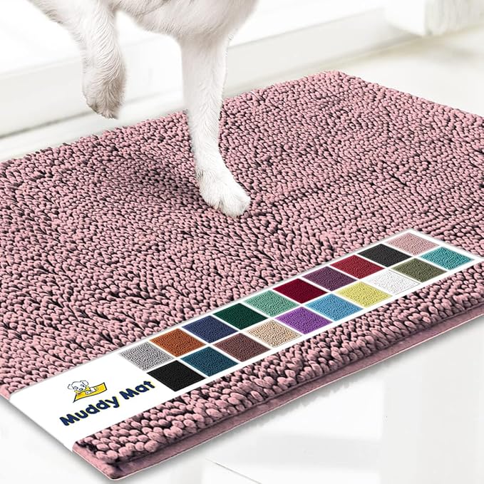 Muddy Mat® | Super Absorbent Door Mat Indoor, Microfiber Quick Dry Chenille Entryway Rug, Non-Slip Front Door Mat, Indoor Mats for Entryway, Machine Washable Pet Rug, Pink 48"x72"