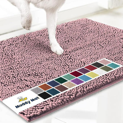 Muddy Mat® | Super Absorbent Door Mat Indoor, Microfiber Quick Dry Chenille Entryway Rug, Non-Slip Front Door Mat, Indoor Mats for Entryway, Machine Washable Pet Rug, Pink 48"x72"