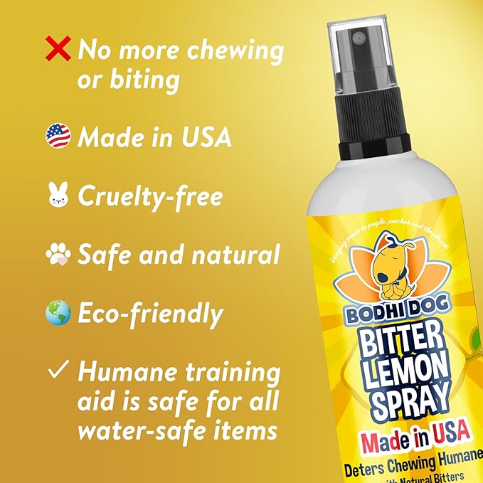 Bodhi Dog Bitter Lemon Spray - Anti-Chew Spray for Dogs, Cats, Puppies, & Kittens - Training Aid for Chewing - Safe & Non Toxic - Ideal for Pet Behavioral Training - Made in USA (4 Fl Oz)