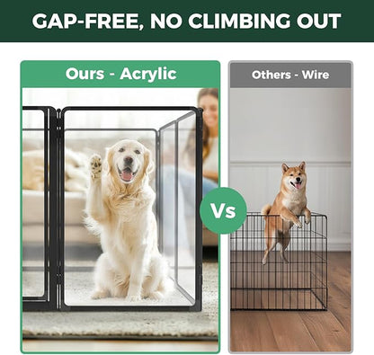 FXW AuraSpace Pro Acrylic Indoor Dog Playpen, Heavy-Duty with Metal Frame, 40" Height 8 Panels for Medium and Large Dogs, Black│Patented