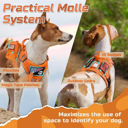 rabbitgoo Tactical Dog Harness for Small Dogs, No Pull Military Service Vest with Handle & Molle, Easy Control for Training Walking, Adjustable Reflective Straps, Orange, S