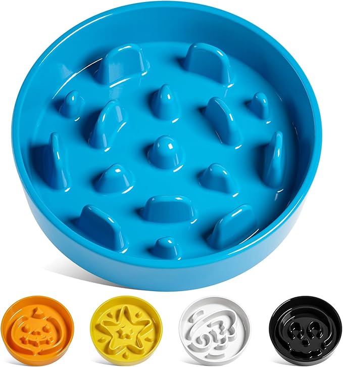 LE TAUCI Ceramic Slow Feeder Dog Bowls Small Breed, 0.6 Cups Dog Food Dish for Fast Eaters, Puzzle Bowl for Small Dogs and Cats,Vortex Blue