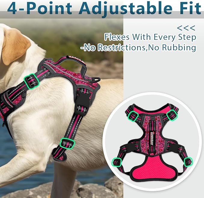 BARKBAY Dog Harness No Pull with ID Tag Pocket - Heavy Duty, Reflective, Easy Control for Large Dogs(Pink/Black,L)