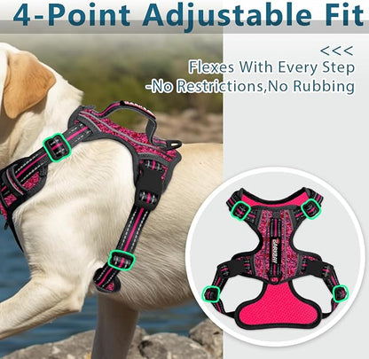 BARKBAY Dog Harness No Pull with ID Tag Pocket - Heavy Duty, Reflective, Easy Control for Large Dogs(Pink/Black,L)