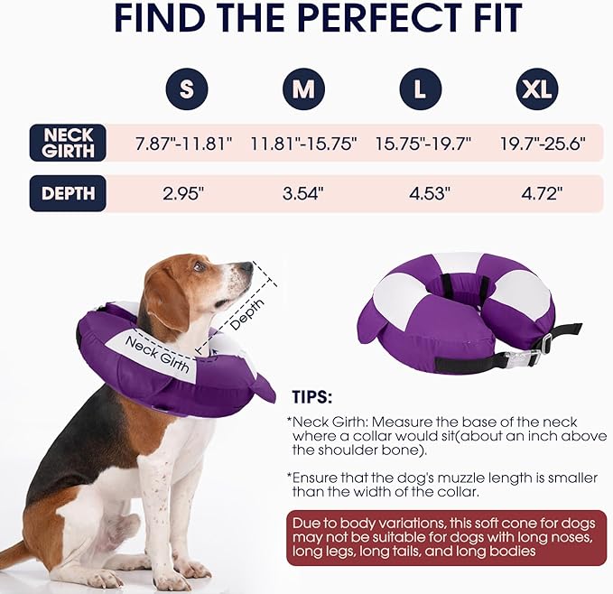 IECOii Inflatable Dog Pillow Cone Collar Alternative, Adjustable Neck Donut Cone for Dog After Surgery Prevent from Biting & Licking, Soft Blow Up Dogs Head Cone Recovery E Collar for Medium Dogs, L
