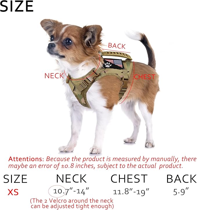 Tactical Dog Harness Tactical Puppy Vest with Rubber Handle K9 Military Adjustable Pet Vest Harness for Outdoor Training XS Dog Harness (Camouflage Harness)