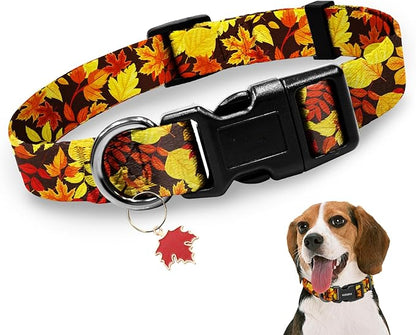 Kazazoo Dog Collar Cute and Soft Nylon Puppy Collar for Boy and Girl, Adjustable Dog Collars for Small Medium Dogs, Maple Leaf-M