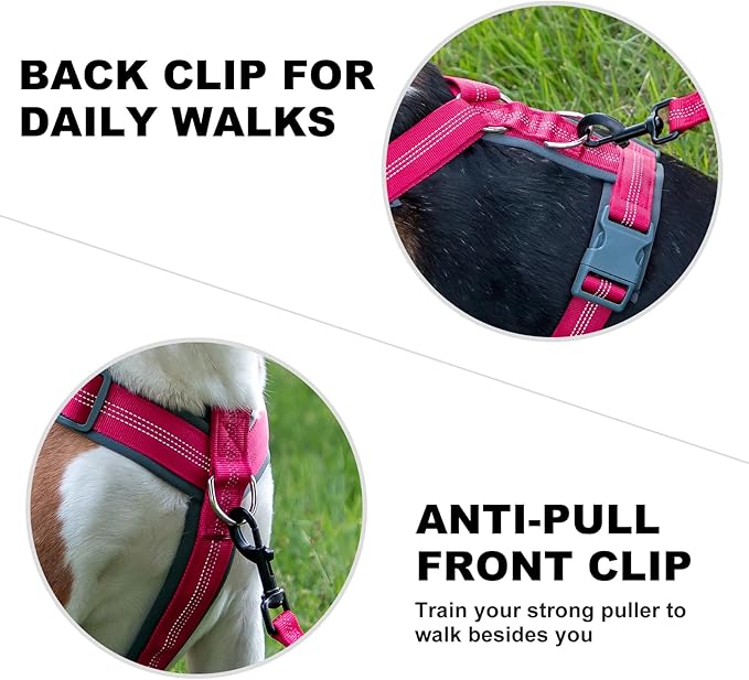 Plutus Pet No Pull Dog Harness, Adjustable Nylon Harness with Soft Padding, Reflective and Heavy Duty Dog Harness for Small, Medium, Large Dogs(Hot Pink, M)
