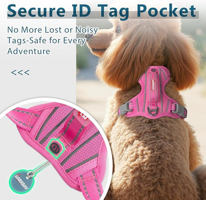 BARKBAY Dog Harness No Pull with ID Tag Pocket - Heavy Duty, Reflective, Easy Control for Large Dogs(Pink,XS)