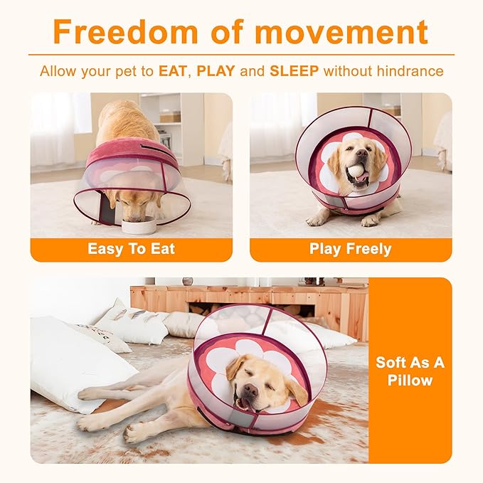 Inflatable Dog Cone Collar for Large Medium Small Dogs, Soft Dog Donut Collar Adjustable Recovery Cone for Pets After Surgery, Extra Enhanced Anti-Licking Guard Shield (Mangosteen, Small)