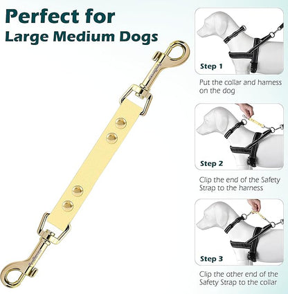 PetBonus Dog Collar Safety Clip, Waterproof Backup Safety Strap for Dog Harness to Prong Collar, Odor Proof Double Ended Clasp Leash Connector for Training Walking (Sand)