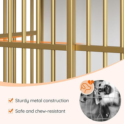 HOOBRO 38.6" Dog Crate Furniture, Wooden Dog Kennel Indoor, Heavy Duty Dog Cage for Small/Medium Dog, Decorative Side End Table, White and Gold DW100GW03