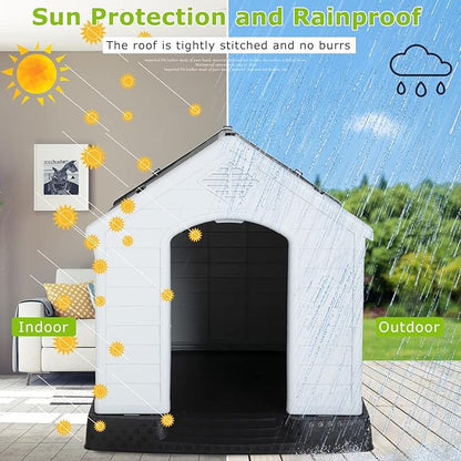 BestPet Dog House Indoor Outdoor Insulated Kennel Durable Plastic Dog House for Small Medium Large Dogs Weather & Water Resistant Pet Crate with Air Vents and Elevated Floor