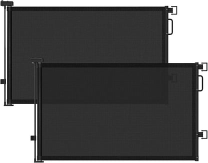 Retractable Baby Gates 2 Pack, 55" Wide Mesh Dog Gate Indoor, 34" Tall Gate for Stairs Doorways Hallways Deck, Child Pet Safety Gate for Indoor Outdoor Home Use, Black