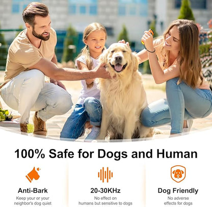 2 Pack Dog Bark Deterrent Devices Anti Barking Device for Dogs Ultrasonic Bark Stopper Portable Dog Training Tool Indoor Outdoor Up to 50ft Correct Bad Behavior of Own or Neighbor's Dog (Orange)