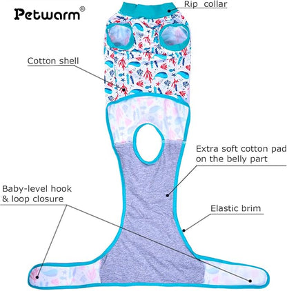 PetWarm Post Neuter Surgery Suit for Dogs Male, Recovery Suit for Dogs After Surgery, Cone E-Collar Alternative, Pet Surgical Recovery Suit, Underwater World Pattern, Blue, 2XL