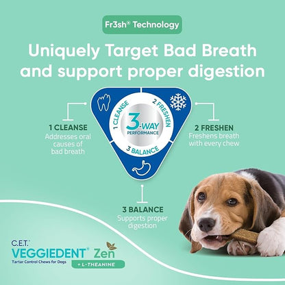 Virbac C.E.T.® VEGGIEDENT® Zen Tartar Control Chews for Dogs - Multifunctional to Support Mental Well-Being, VOHC Approved - Small 11-22lbs