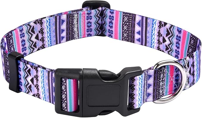 Mihqy Dog Collar with Bohemia Floral Tribal Geometric Patterns - Soft Ethnic Style Collar Adjustable for Small Medium Large Dogs(Purple Bohemia,M)